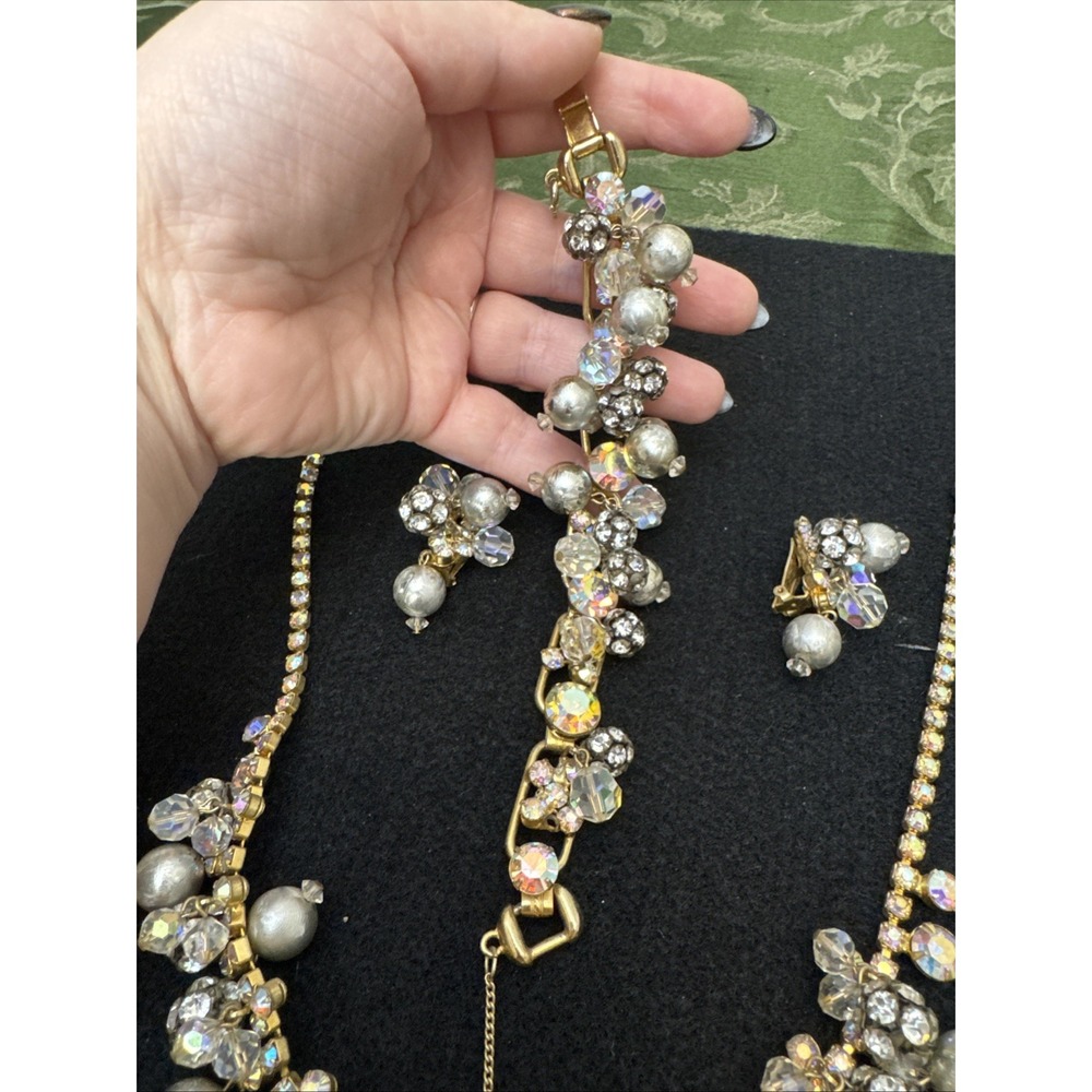 Decadent Juliana D&E Faux Pearl Iridescent Rhinestone 3 Piece Parure Set AB Rare - Picture 14 of 16
